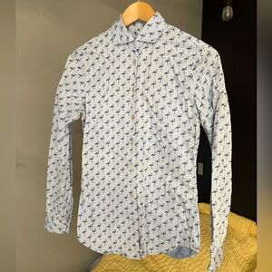Xacus 100% cotton Men's Blue Flamingo Print Shirt